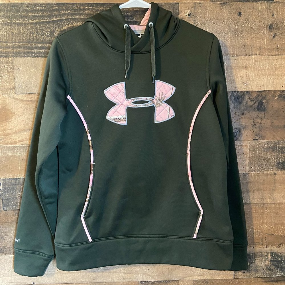 Under Armour Strom Loose Woman's Green Hoodie Pink Camo Realtree Logo Size S